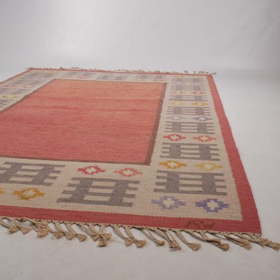 Scandinavian Modern Pink Rölakan Flatweave Rug by Alice Wallebäck, Sweden, 1960s-RUK-2022393