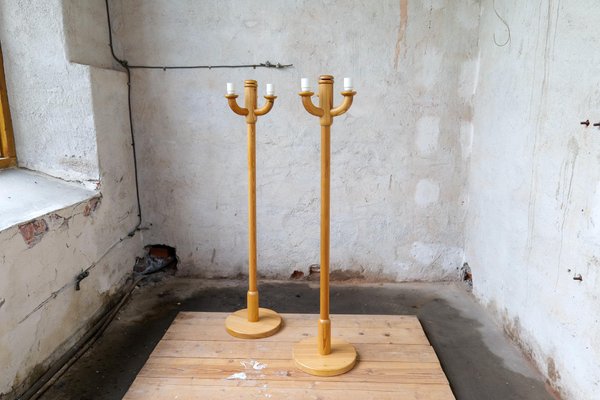 Scandinavian Modern Sculptural Floor Lamps in Pine, Sweden 1970s, Set of 2-UYK-1300664