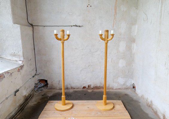 Scandinavian Modern Sculptural Floor Lamps in Pine, Sweden 1970s, Set of 2-UYK-1300664