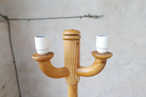 Scandinavian Modern Sculptural Floor Lamps in Pine, Sweden 1970s, Set of 2-UYK-1300664