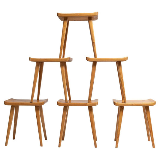 Scandinavian Modern Solid Pine Visingsö Stools by Carl Malmsten, Set of 6