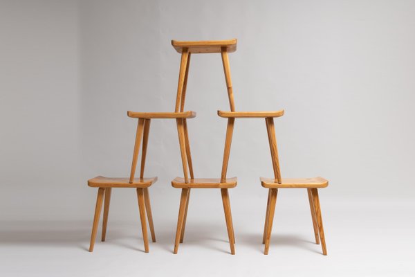 Scandinavian Modern Solid Pine Visingsö Stools by Carl Malmsten, Set of 6-MJF-1028980