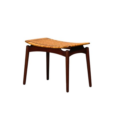 Scandinavian Modern Stool in Teak and Cane from Ølholm Møbelfabrik, 1950s-JK-2043626