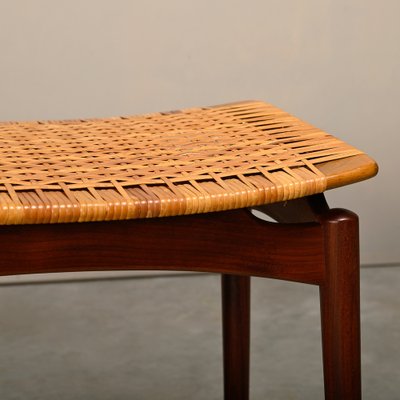 Scandinavian Modern Stool in Teak and Cane from Ølholm Møbelfabrik, 1950s-JK-2043626