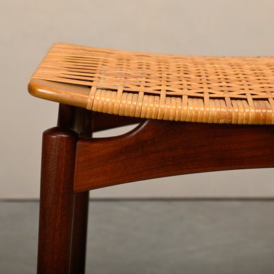 Scandinavian Modern Stool in Teak and Cane from Ølholm Møbelfabrik, 1950s-JK-2043626