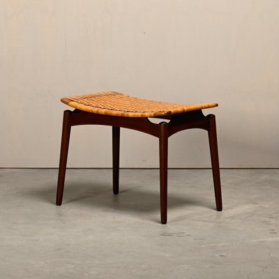 Scandinavian Modern Stool in Teak and Cane from Ølholm Møbelfabrik, 1950s-JK-2043626