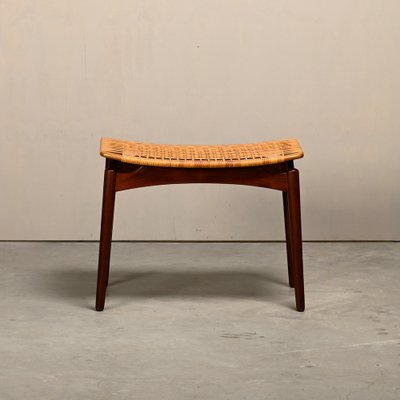 Scandinavian Modern Stool in Teak and Cane from Ølholm Møbelfabrik, 1950s-JK-2043626