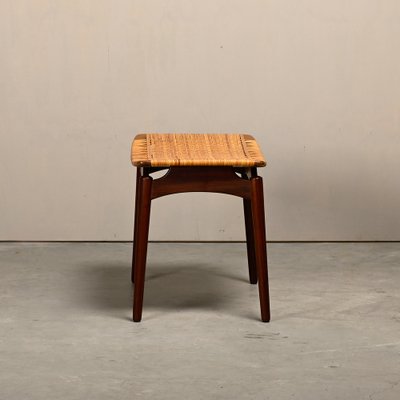 Scandinavian Modern Stool in Teak and Cane from Ølholm Møbelfabrik, 1950s-JK-2043626