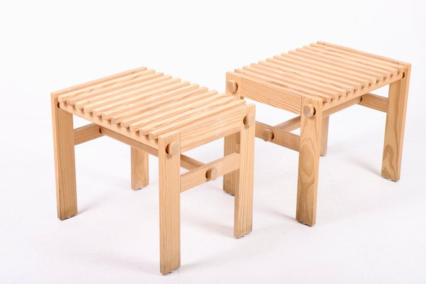 Scandinavian Modern Stools in Solid Pine, 1950s, Set of 2-FK-1268527