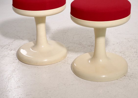 Scandinavian Modern Stools with Red Fabric Upholstery, 1960s, Set of 2-SA-1003444