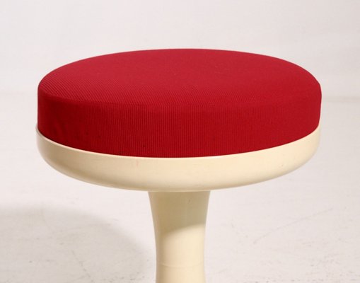 Scandinavian Modern Stools with Red Fabric Upholstery, 1960s, Set of 2-SA-1003444