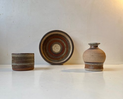 Scandinavian Modern Striped Stoneware, 1970s, Set of 3-LCR-1235988