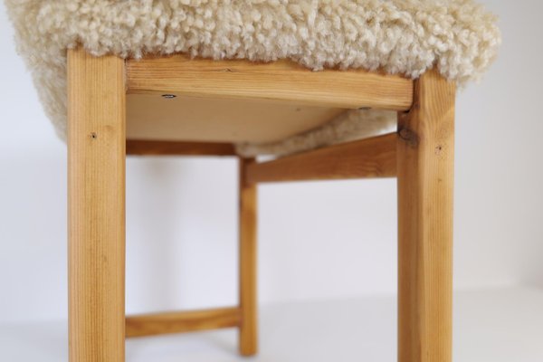 Scandinavian Modern Swedish Stool in Pine and Sheepskin, 1970s-UYK-1266792