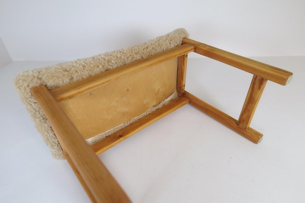 Scandinavian Modern Swedish Stool in Pine and Sheepskin, 1970s-UYK-1266792