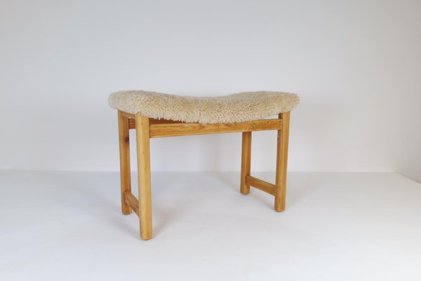 Scandinavian Modern Swedish Stool in Pine and Sheepskin, 1970s-UYK-1266792