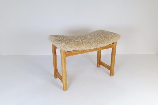 Scandinavian Modern Swedish Stool in Pine and Sheepskin, 1970s-UYK-1266792