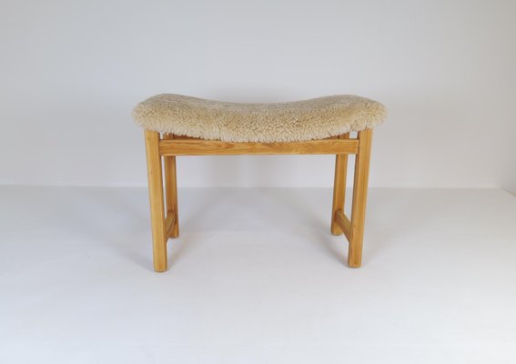 Scandinavian Modern Swedish Stool in Pine and Sheepskin, 1970s-UYK-1266792