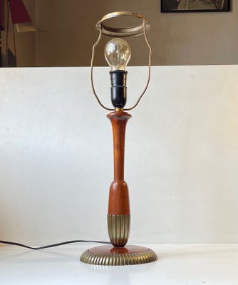 Scandinavian Modern Table Lamp in Walnut and Brass, 1950s-LCR-1034748