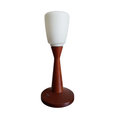 Scandinavian Modern Teak and Milk Glass Table Lamp-NUX-740239