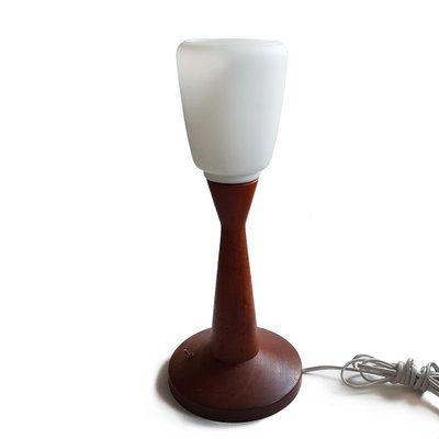 Scandinavian Modern Teak and Milk Glass Table Lamp-NUX-740239