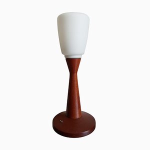 Scandinavian Modern Teak and Milk Glass Table Lamp-NUX-740239