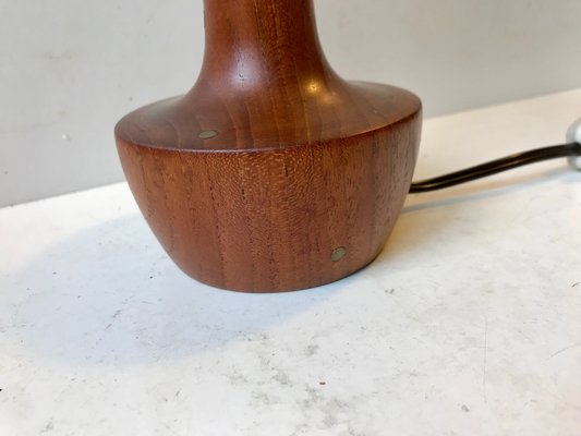 Scandinavian Modern Teak, Brass, and Striped Glass Table Lamp, 1960s-LCR-706462