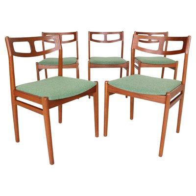 Scandinavian Modern Teak & Green Upholstery Dining Chairs, 1960, Set of 5-DT-2026173