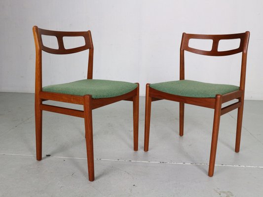 Scandinavian Modern Teak & Green Upholstery Dining Chairs, 1960, Set of 5-DT-2026173