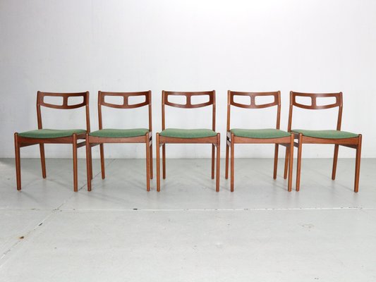 Scandinavian Modern Teak & Green Upholstery Dining Chairs, 1960, Set of 5-DT-2026173