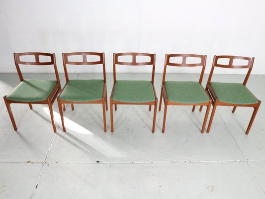 Scandinavian Modern Teak & Green Upholstery Dining Chairs, 1960, Set of 5-DT-2026173