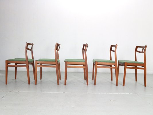 Scandinavian Modern Teak & Green Upholstery Dining Chairs, 1960, Set of 5-DT-2026173