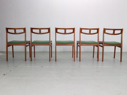 Scandinavian Modern Teak & Green Upholstery Dining Chairs, 1960, Set of 5-DT-2026173