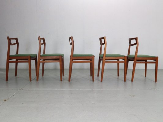 Scandinavian Modern Teak & Green Upholstery Dining Chairs, 1960, Set of 5-DT-2026173