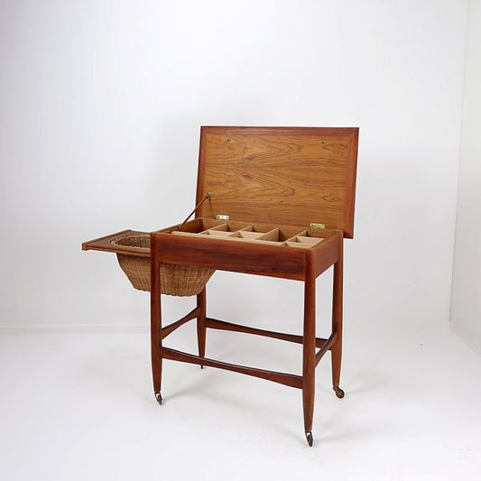 Scandinavian Modern Teak Sewing Basket End Table attributed to Johannes Andersen