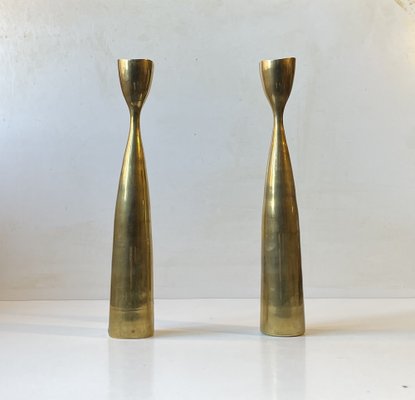 Scandinavian Modern Tulip Candlesticks in Brass, 1960s, Set of 2-LCR-1749122