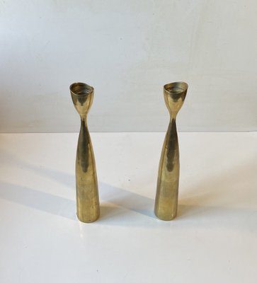 Scandinavian Modern Tulip Candlesticks in Brass, 1960s, Set of 2-LCR-1749122