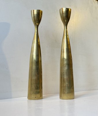 Scandinavian Modern Tulip Candlesticks in Brass, 1960s, Set of 2-LCR-1749122