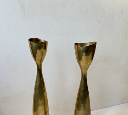 Scandinavian Modern Tulip Candlesticks in Brass, 1960s, Set of 2-LCR-1749122