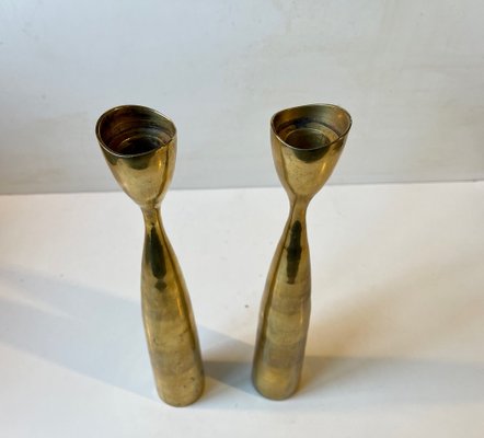 Scandinavian Modern Tulip Candlesticks in Brass, 1960s, Set of 2-LCR-1749122