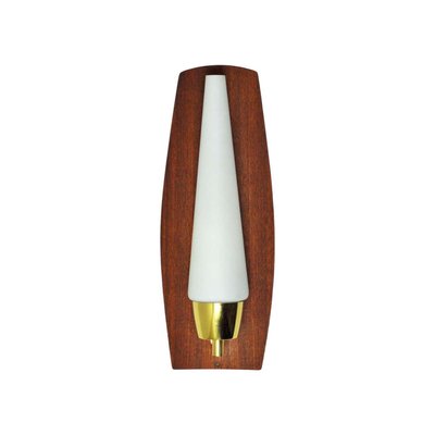 Scandinavian Modern Wall Light in Teak Brass and Opaline Glass, 1960s-HPQ-1299519