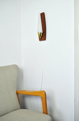 Scandinavian Modern Wall Light in Teak Brass and Opaline Glass, 1960s-HPQ-1299519