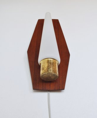 Scandinavian Modern Wall Light in Teak, Brass and Opaline Glass, 1960s-HPQ-1279442