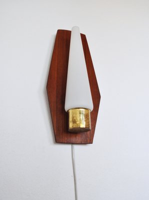 Scandinavian Modern Wall Light in Teak, Brass and Opaline Glass, 1960s-HPQ-1279442