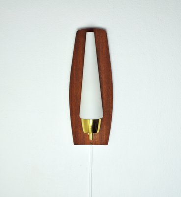 Scandinavian Modern Wall Light in Teak Brass and Opaline Glass, 1960s-HPQ-1299519