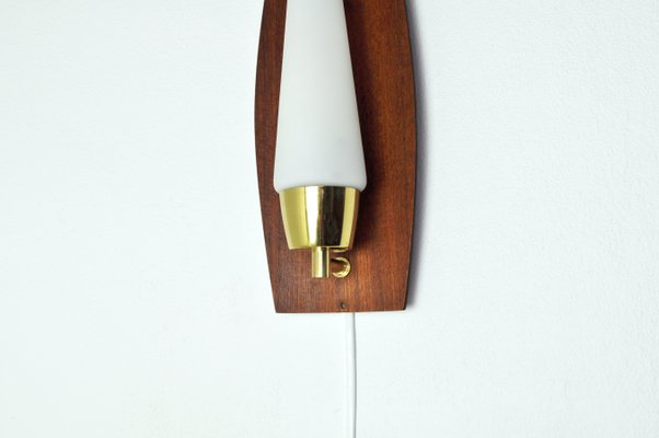 Scandinavian Modern Wall Light in Teak Brass and Opaline Glass, 1960s-HPQ-1299519