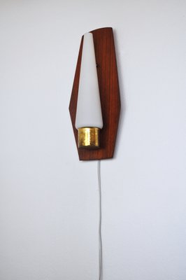 Scandinavian Modern Wall Light in Teak, Brass and Opaline Glass, 1960s-HPQ-1279442