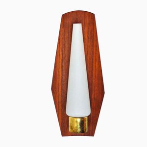 Scandinavian Modern Wall Light in Teak, Brass and Opaline Glass, 1960s-HPQ-1279442