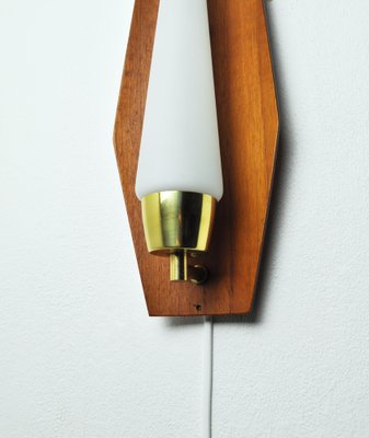 Scandinavian Modern Wall Light in Teak, Brass & Opaline Glass, Denmark, 1960s-HPQ-1396798