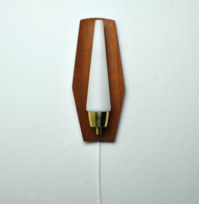 Scandinavian Modern Wall Light in Teak, Brass & Opaline Glass, Denmark, 1960s-HPQ-1396798