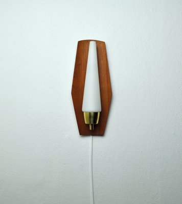 Scandinavian Modern Wall Light in Teak, Brass & Opaline Glass, Denmark, 1960s-HPQ-1396798